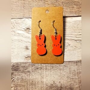 7/$10 Cute Neon Orange 'PEEP' Bunny Earrings